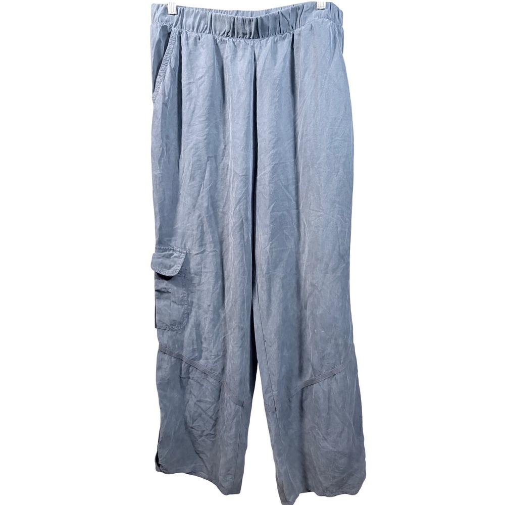 Soft Surroundings Tencel Wide Leg cargo Pants Blue Pull On Elastic Waist Size L